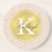 Monogram Peach en Gold Confetti Stippen Zandsteen Onderzetter (Voorkant)