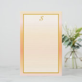 Monogram Peach Fine Lined Stationery Briefpapier (Staand voorkant)