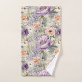 Monogram  Peach Paars Floral Shabby Chic Bad Handdoek (Handdoek)