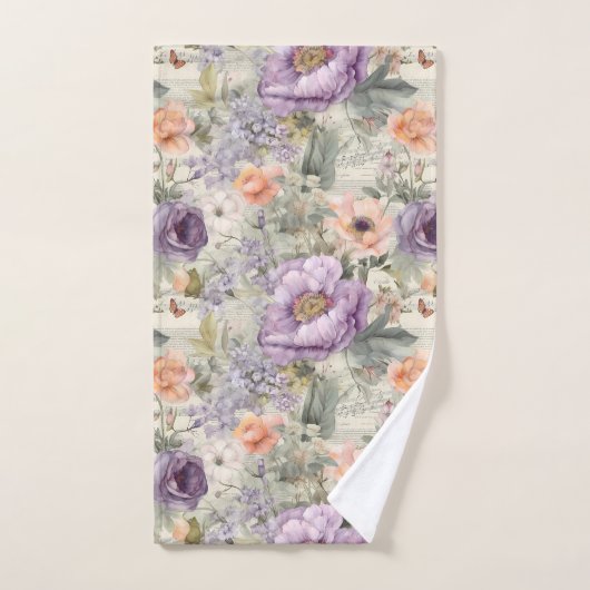 Monogram  Peach Paars Floral Shabby Chic Bad Handdoek (Handdoek)