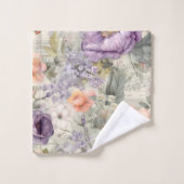 Monogram  Peach Paars Floral Shabby Chic Bad Handdoek (Wasdoekje)