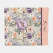 Monogram  Peach Paars Floral Shabby Chic Fleece Deken (Voorkant (Horizontaal))