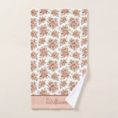 Monogram Peach Red Brown Green Floral Bad Handdoek (Handdoek)