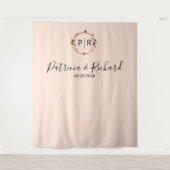 Monogram Peach Roos Gold Foil Weduwachtergrond Wandkleed (Voorkant)