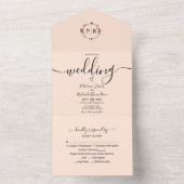 Monogram Peach Roos Weddenschap in één uitnodiging (Binnen)
