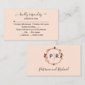 Monogram Peach Roos Wedding RSVP Enclosure Kaart (Voorkant / Achterkant)