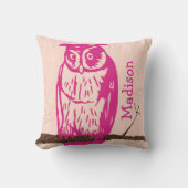Monogram Peach roze Baby Girl  Owl Kussen (Voorkant)