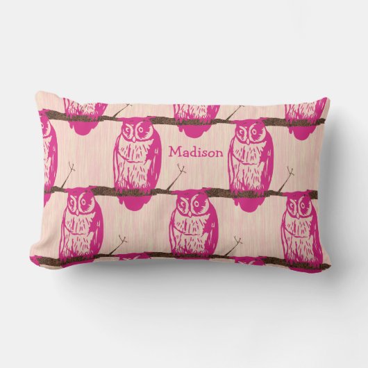 Monogram Peach roze Baby Girl  Owl Kussen (Voorkant)