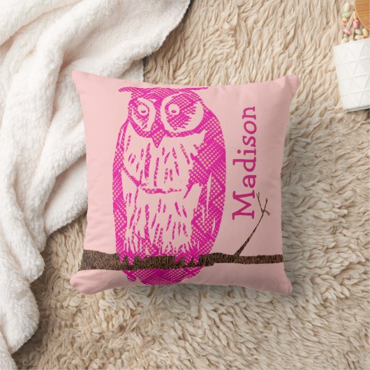 Monogram Peach roze Baby Girl  Owl Kussen (Deken)