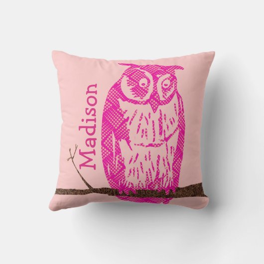 Monogram Peach roze Baby Girl  Owl Kussen (Achterkant)