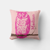 Monogram Peach roze Baby Girl  Owl Kussen (Voorkant)