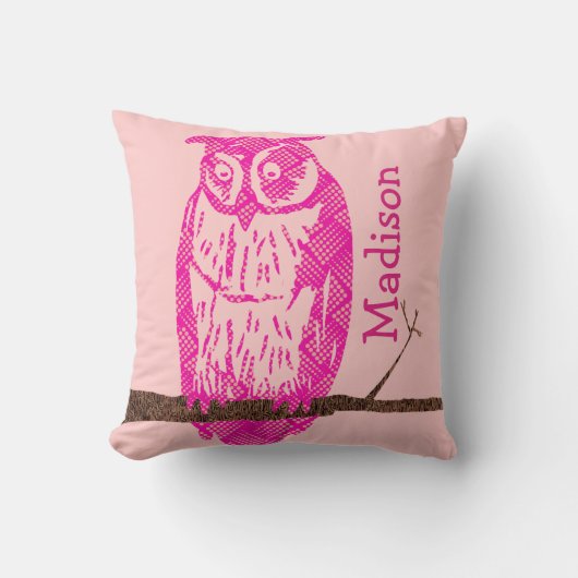 Monogram Peach roze Baby Girl  Owl Kussen (Voorkant)