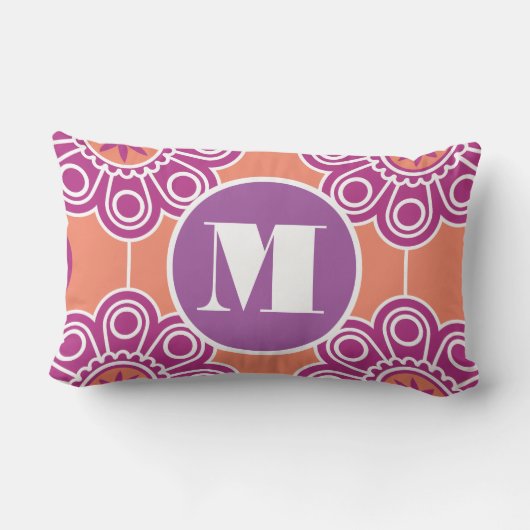 Monogram Peach roze Paarse moderne bloem Kussen (Achterkant)