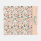 Monogram Peach roze witte groene Floral Eucalyptus Fleece Deken (Voorkant (Horizontaal))