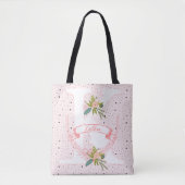 Monogram Peachy Pink Random Dot & Boho Floral Tote Bag (Voorkant)