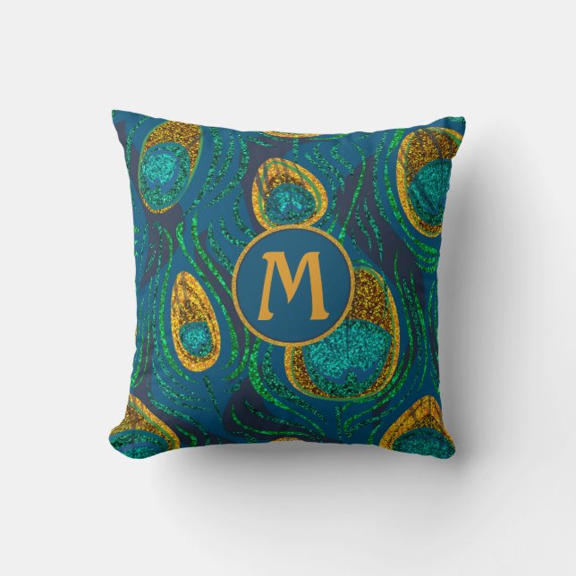 Monogram Peacock Abstract Kussen (Voorkant)