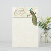 Monogram Peacock Branch Stationery Briefpapier (Staand voorkant)