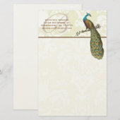 Monogram Peacock Branch Stationery Briefpapier (Voorkant / Achterkant)