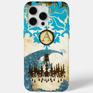 Monogram  Peacock Chandelier Damask iPhone 15 Pro Max Hoesje