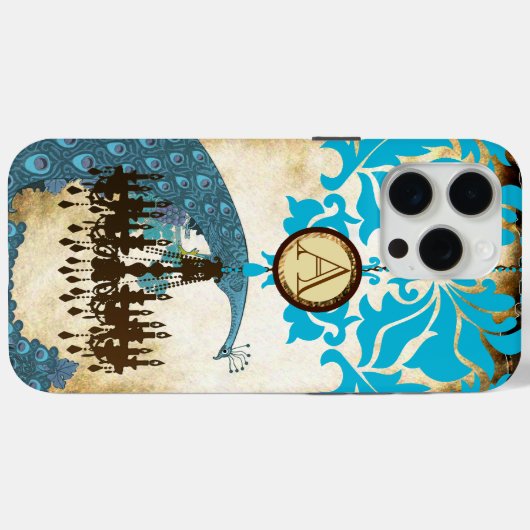Monogram  Peacock Chandelier Damask Case-Mate iPhone Case (Achterkant (horizontaal))