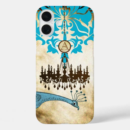 Monogram  Peacock Chandelier Damask Case-Mate iPhone Case (Achterkant)