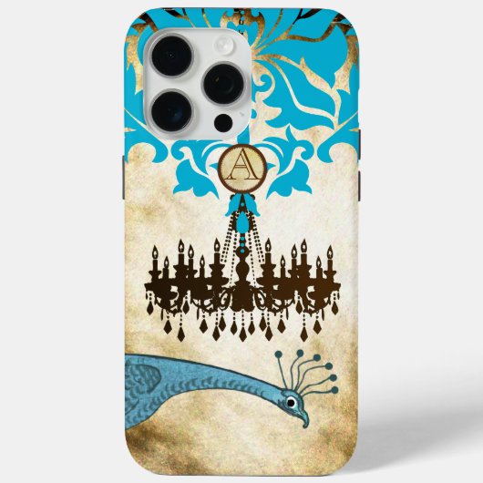Monogram  Peacock Chandelier Damask iPhone Case-Mate iPhone Case (Achterkant)