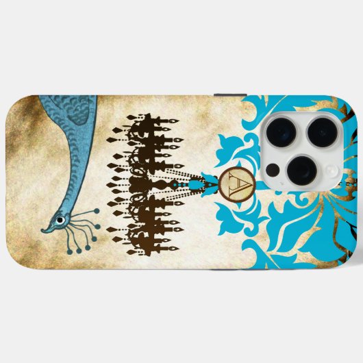 Monogram  Peacock Chandelier Damask iPhone Case-Mate iPhone Case (Achterkant (horizontaal))