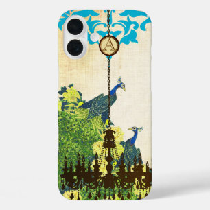 Monogram Peacock Chandelier Damask iPhone 16 Plus Hoesje