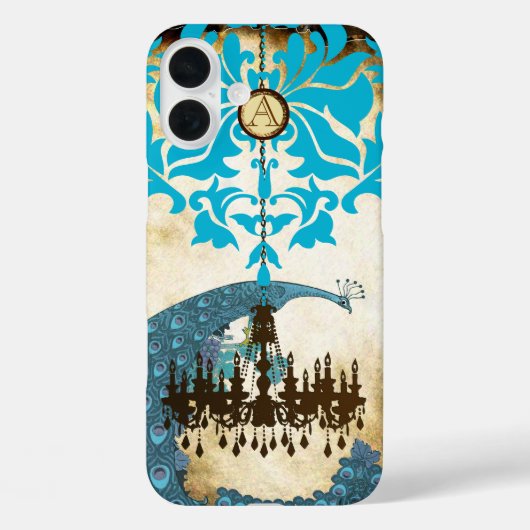 Monogram  Peacock Chandelier Damask iPhone Case-Mate iPhone Case (Achterkant)