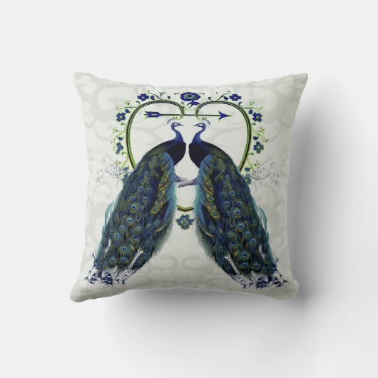 Monogram PEACOCK HART Bruiloft Jubileum Custom Kussen (Achterkant)