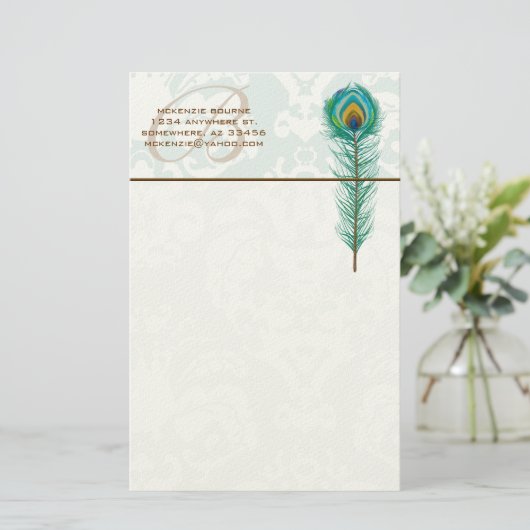 Monogram Peacock Veer Briefpapier (Staand voorkant)
