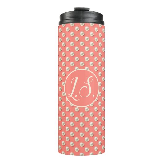 Monogram Pearl Accent Coral  Thermosbeker (Voorkant)