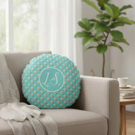 Monogram Pearl & Turquoise Round Pillow Rond Kussen