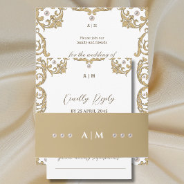 Monogram Pearl Victoriaans Vintage bruiloft Uitnodigingen Wikkel