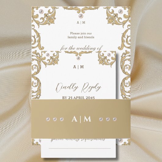 Monogram Pearl Victoriaans Vintage bruiloft Uitnodigingen Wikkel