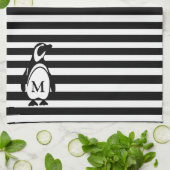 Monogram Penguin Black en White Stripes Theedoek (Gevouwen)