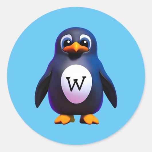 Monogram penguin Classic Round Sticker (Voorkant)