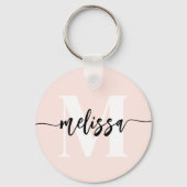 Monogram penseel met handgeschreven Blush roze Sleutelhanger (Voorkant)
