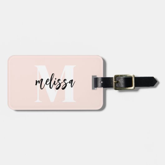 Monogram Penseel Script Blush Pink Bagagelabel (Voorkant horizontaal)