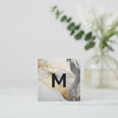 Monogram penseel voor Waterverf | Goudmarmer Vierkante Visitekaartje (Staand voorkant)