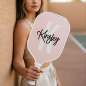 Monogram penseelscript Blush Pink Pickleball Paddle