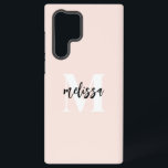 Monogram penseelscript Blush Pink Samsung Galaxy Hoesje<br><div class="desc">Vet serif monogram in combinatie met handgeschreven penseelkalligrafie.</div>