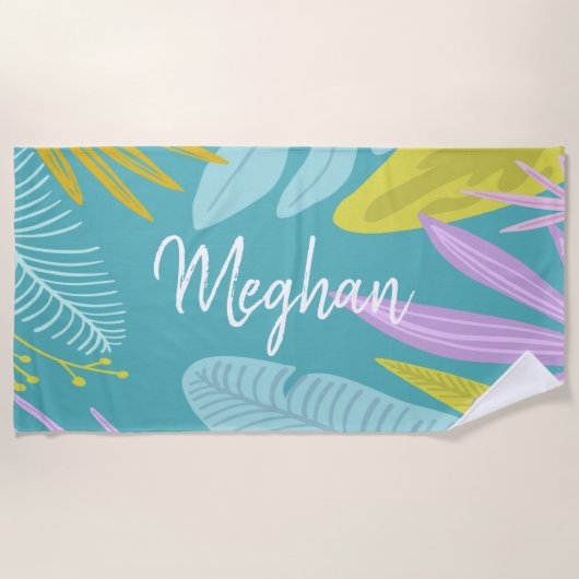 Monogram penseelscript | Tropische keukenhanddoek Strandlaken (Voorkant)