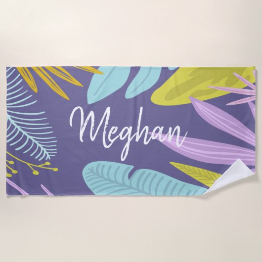 Monogram penseelscript | Tropische keukenhanddoek Strandlaken (Voorkant)