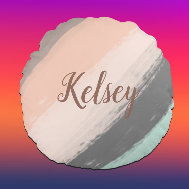 Monogram penseelstreken kleurrijk | rond kussen (Creator heeft geüpload)