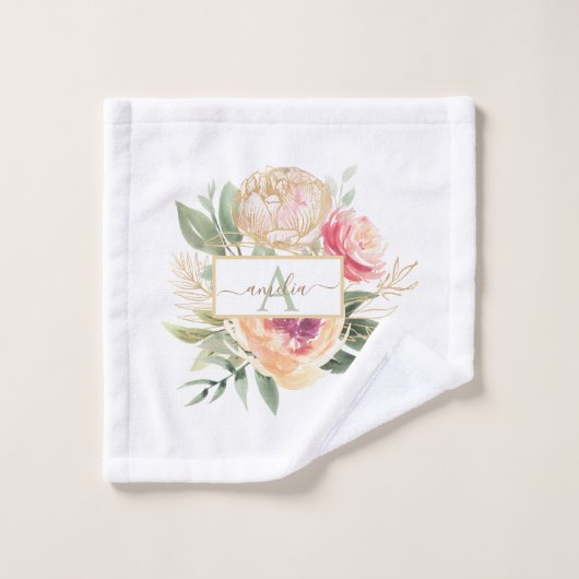 Monogram Peony Bloom Bad Handdoek (Wasdoekje)