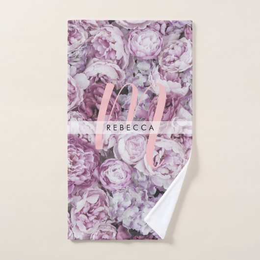 Monogram Peony Rozen Floral Pink Script Bad Handdoek (Handdoek)