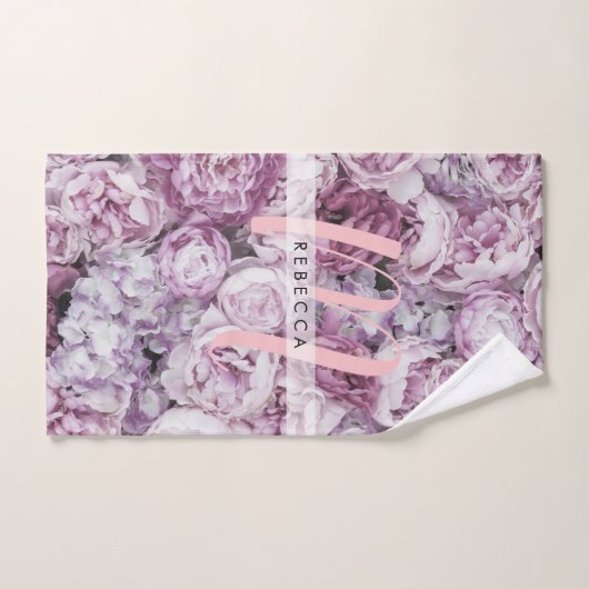 Monogram Peony Rozen Floral Pink Script Bad Handdoek (Handdoek)