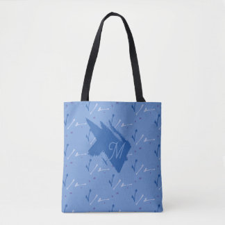 Monogram Periwinkle Blauwe Whimsical Grafische Doo Tote Bag