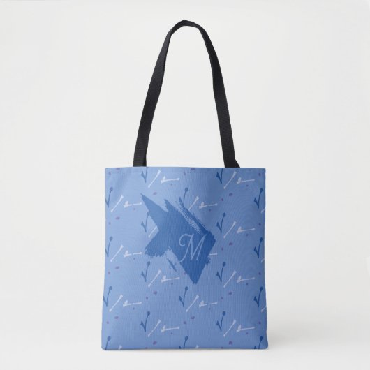 Monogram Periwinkle Blauwe Whimsical Grafische Doo Tote Bag (Voorkant)